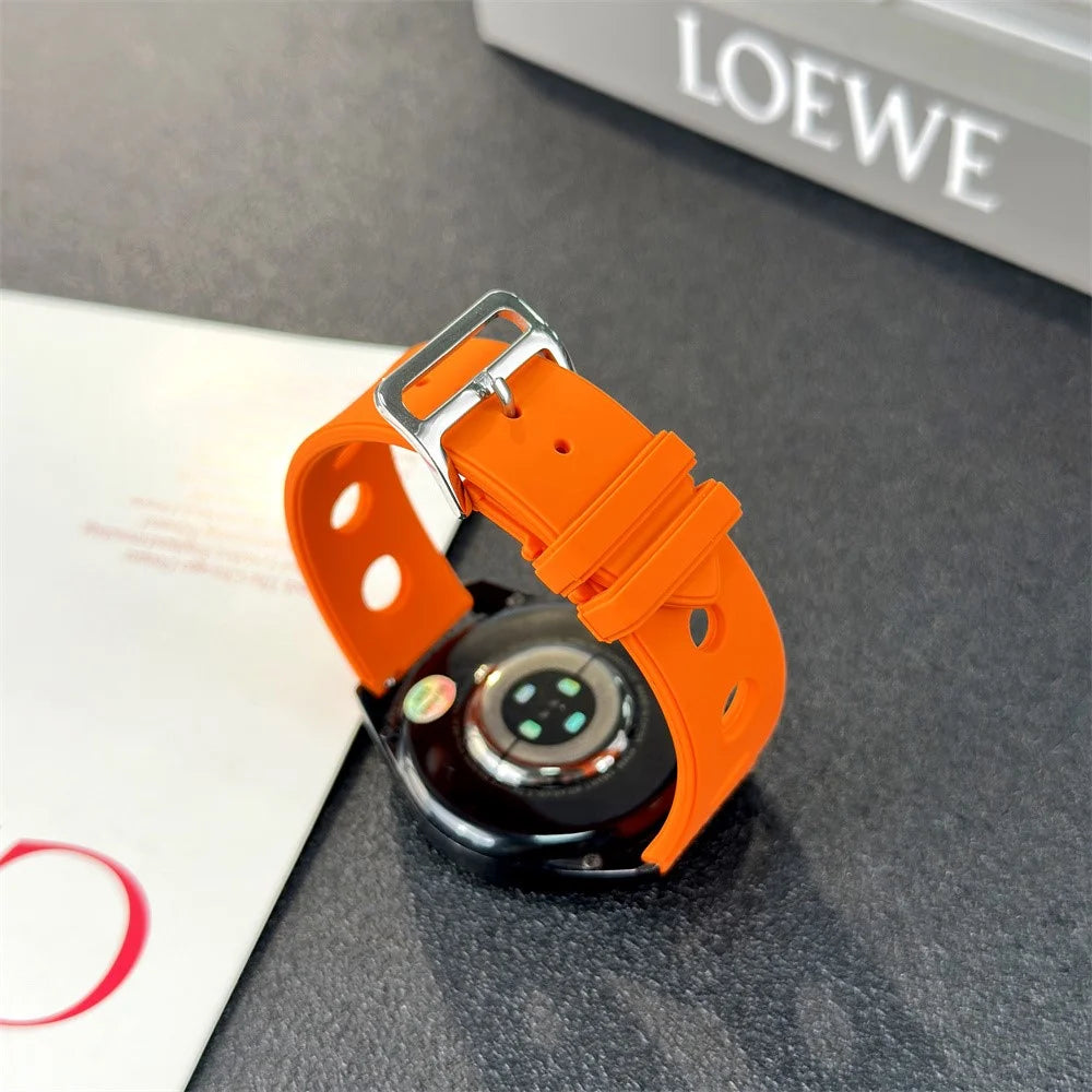 20mm Silicone Watch Band for Huawei Watch GT 3 42mm / Samsung Galaxy Watch7 40mm / 44mm Holes Design Wrist Strap with Pin Buckle - Orange - 5