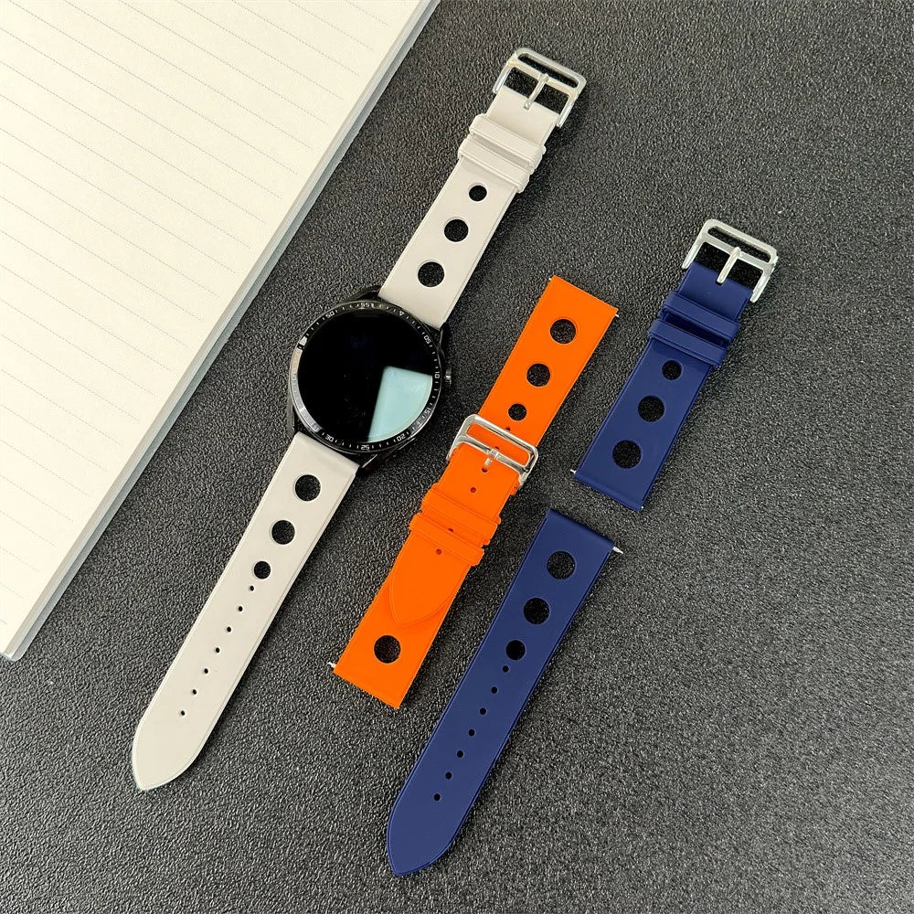 20mm Silicone Watch Band for Huawei Watch GT 3 42mm / Samsung Galaxy Watch7 40mm / 44mm Holes Design Wrist Strap with Pin Buckle - Orange - 7