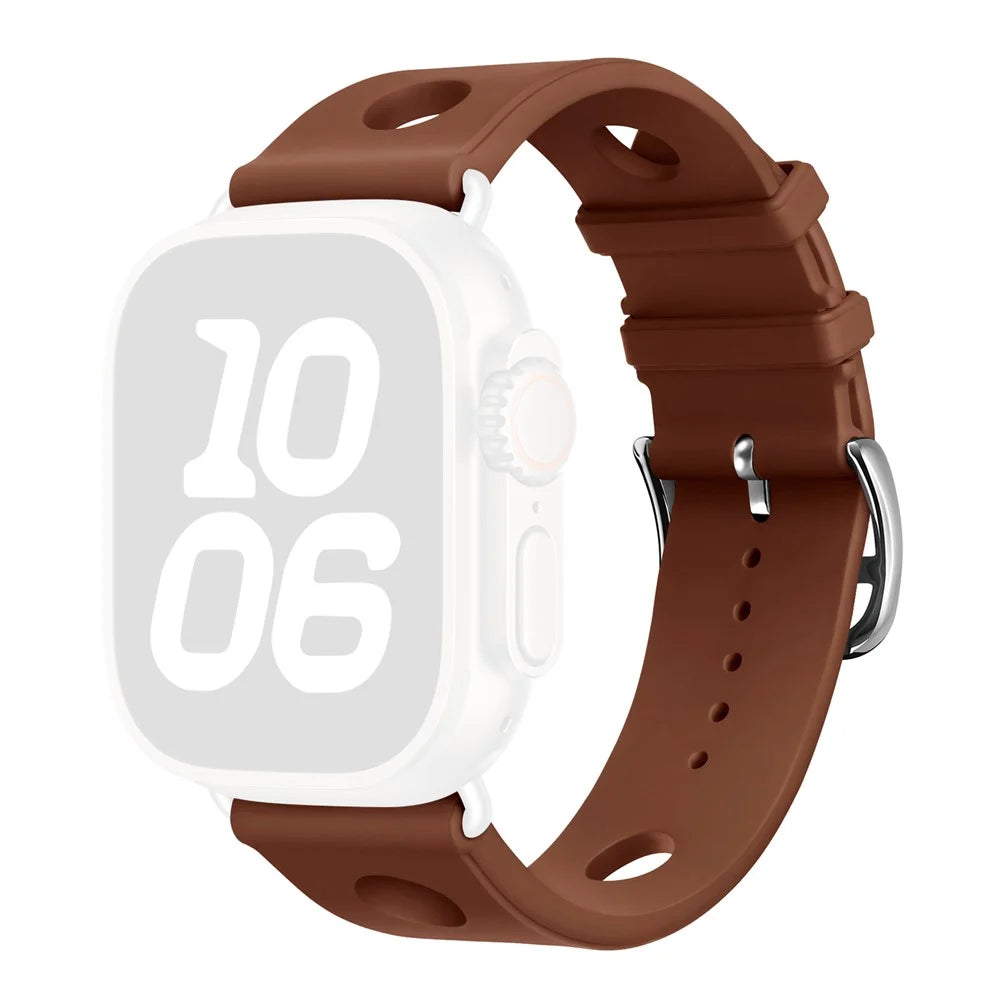 Silicone Watch Band for Apple Watch Series 11 10 42mm / 9 8 7 41mm / SE3 SE2 SE 6 5 4 40mm / 3 2 1 38mm Holes Design Strap - Brown - 1