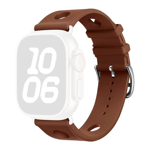 Silicone Watch Band for Apple Watch Ultra 3 2 1 49mm / Series 11 10 46mm / 9 8 7 45mm / SE3 SE2 SE 6 5 4 44mm / 3 2 1 42mm Holes Design Strap - Brown - 1