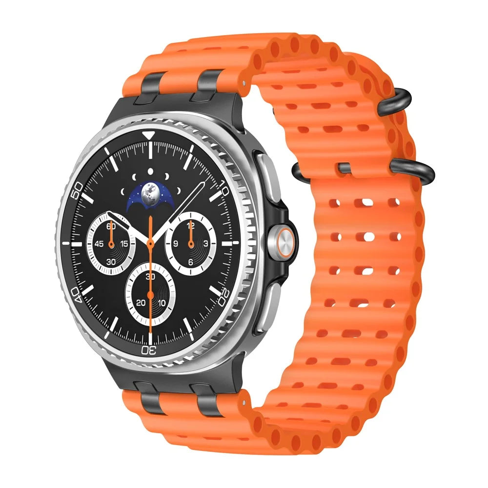 Silicone Watch Band for Samsung Galaxy Watch8 Classic 46mm / Watch8 44mm / 40mm Ocean Wave Breathable Strap with Black Buckle - Orange - 2