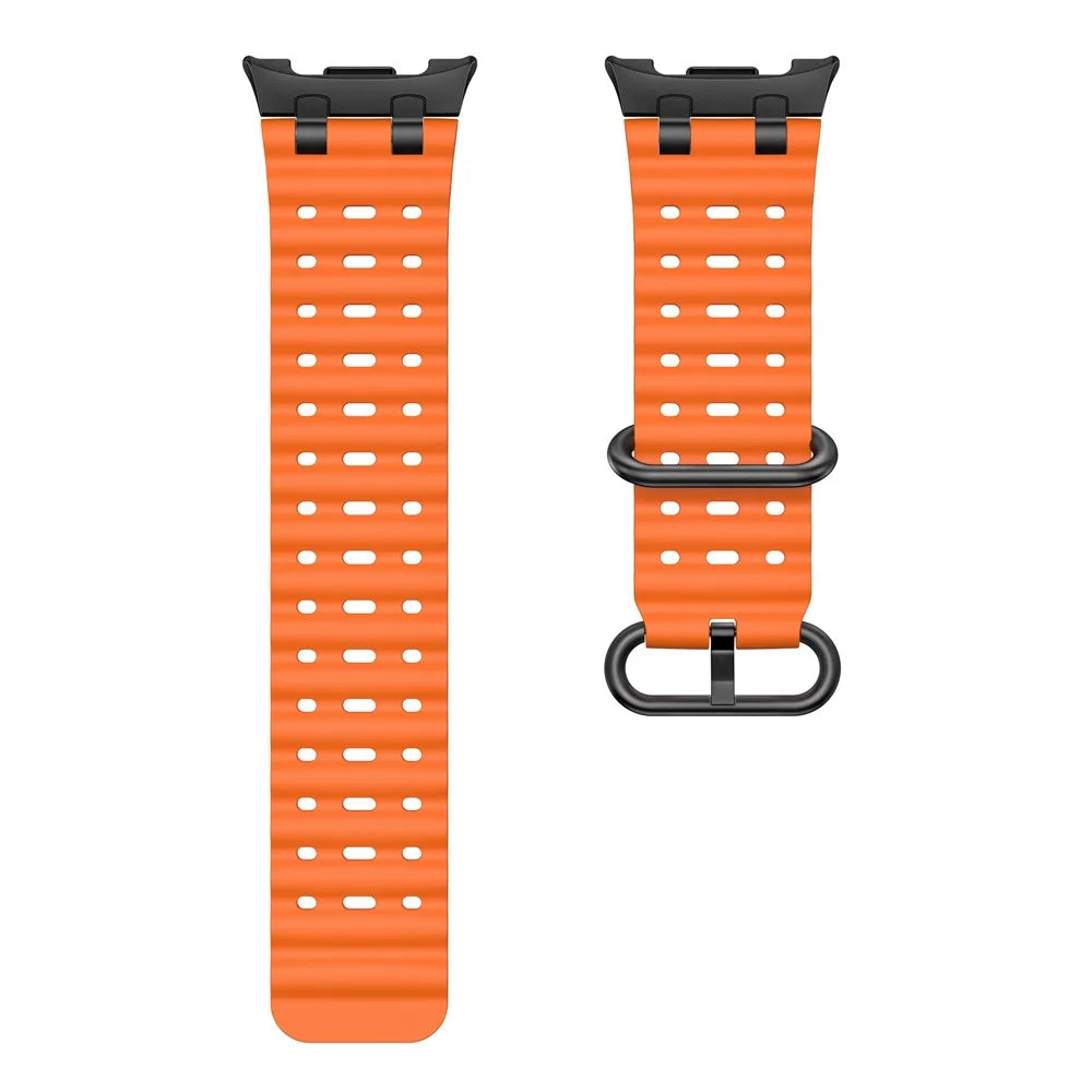 Silicone Watch Band for Samsung Galaxy Watch8 Classic 46mm / Watch8 44mm / 40mm Ocean Wave Breathable Strap with Black Buckle - Orange - 3