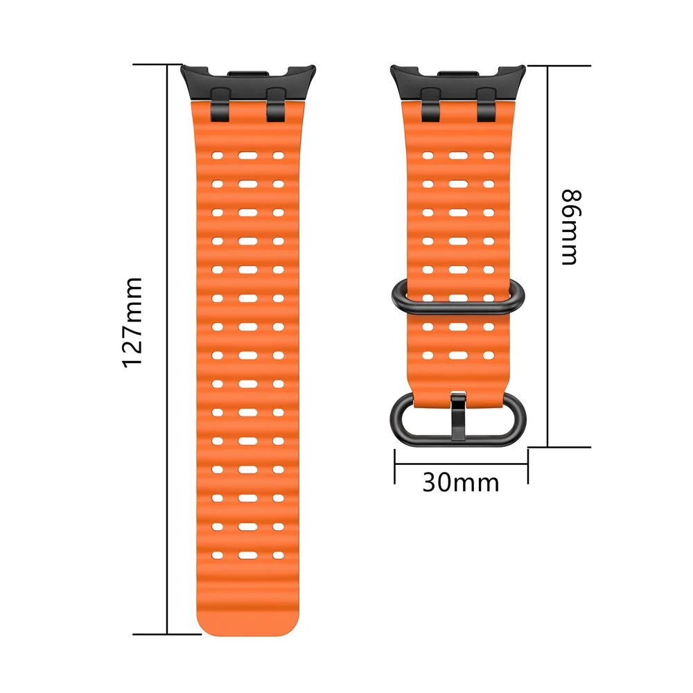 Silicone Watch Band for Samsung Galaxy Watch8 Classic 46mm / Watch8 44mm / 40mm Ocean Wave Breathable Strap with Black Buckle - Orange - 4