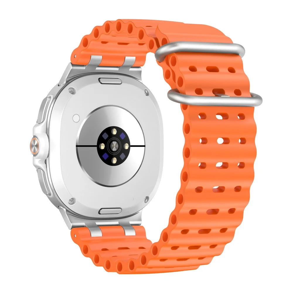 Silicone Watch Band for Samsung Galaxy Watch8 Classic 46mm / Watch8 44mm / 40mm Ocean Wave Breathable Strap with Silver Buckle - Orange - 1