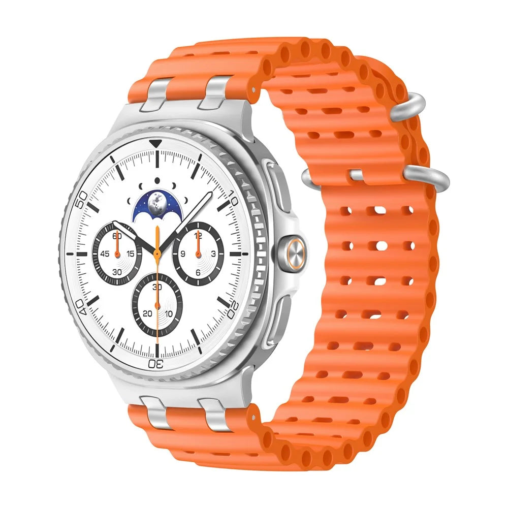 Silicone Watch Band for Samsung Galaxy Watch8 Classic 46mm / Watch8 44mm / 40mm Ocean Wave Breathable Strap with Silver Buckle - Orange - 2