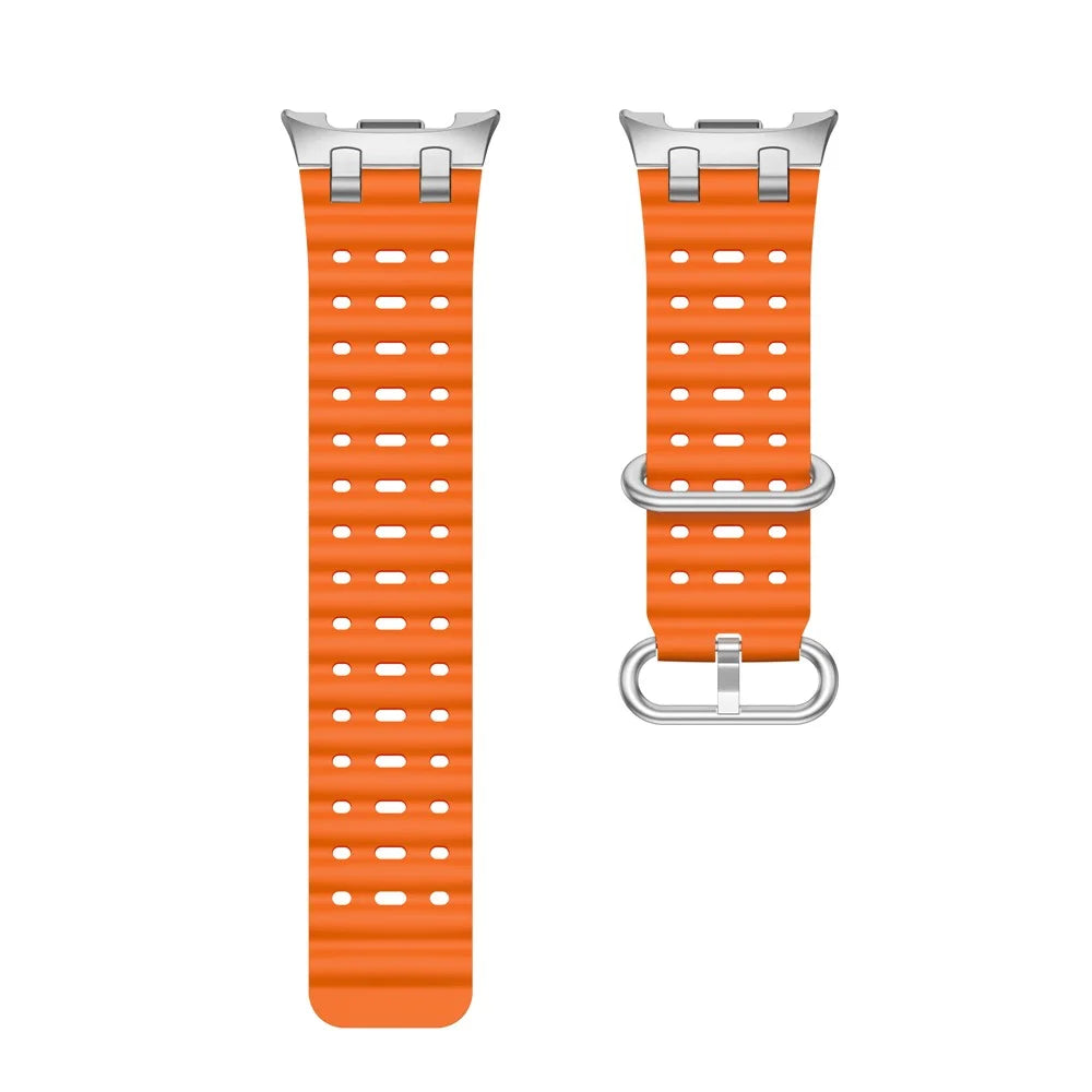 Silicone Watch Band for Samsung Galaxy Watch8 Classic 46mm / Watch8 44mm / 40mm Ocean Wave Breathable Strap with Silver Buckle - Orange - 3
