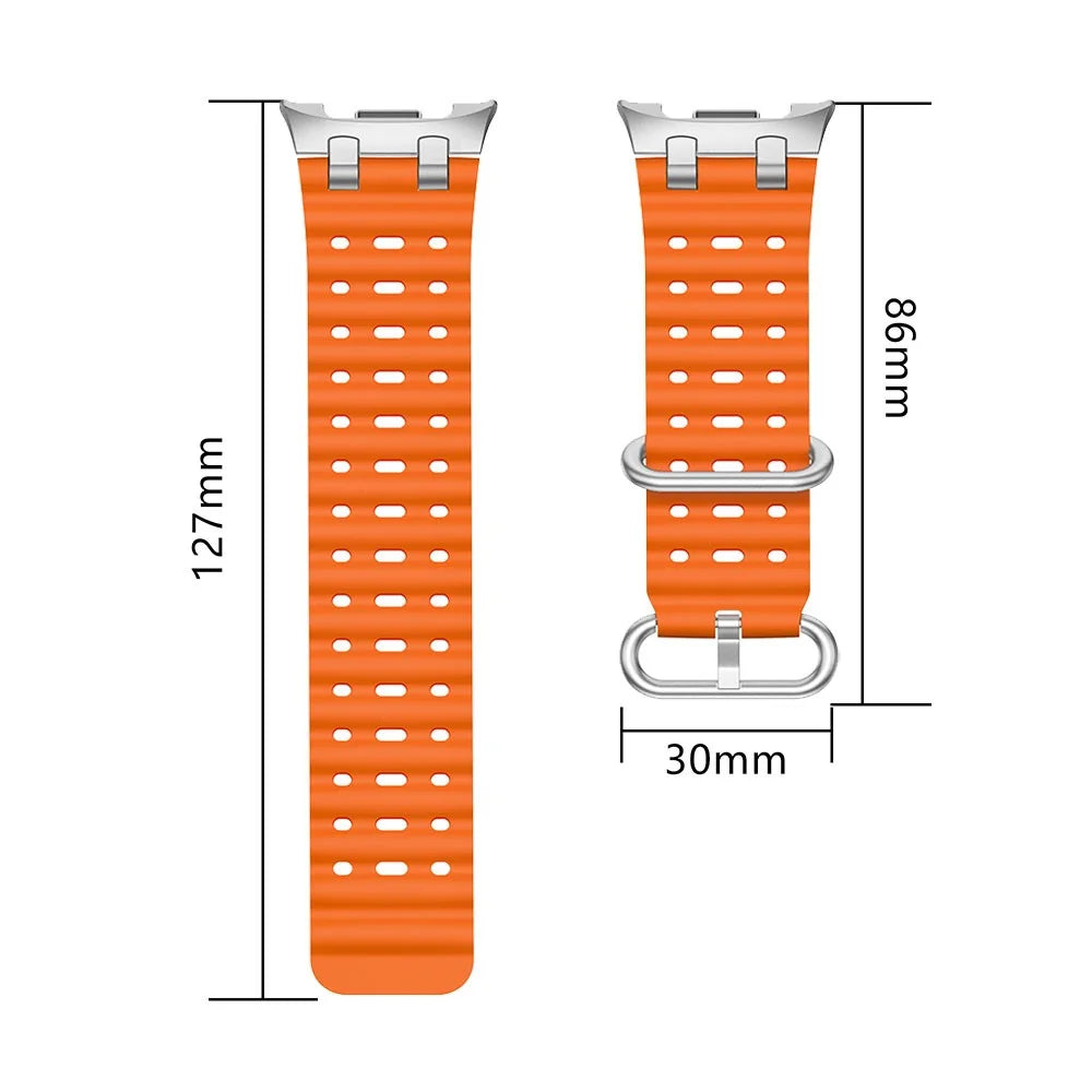 Silicone Watch Band for Samsung Galaxy Watch8 Classic 46mm / Watch8 44mm / 40mm Ocean Wave Breathable Strap with Silver Buckle - Orange - 4