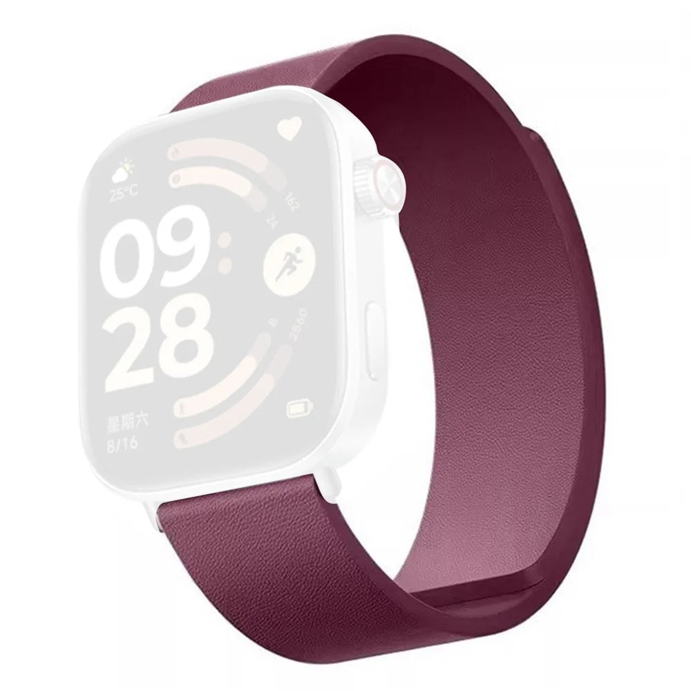Magnetic Strap for Xiaomi Smart Band 10 Pro / 9 Pro / 8 Pro / Redmi Watch 6 / 5 / 4 Top Layer Cowhide Leather Watch Band - Raspberry - 1