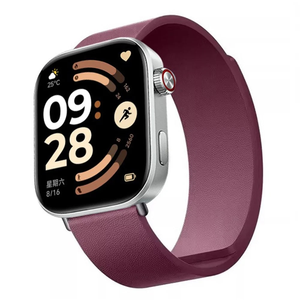 Magnetic Strap for Xiaomi Smart Band 10 Pro / 9 Pro / 8 Pro / Redmi Watch 6 / 5 / 4 Top Layer Cowhide Leather Watch Band - Raspberry - 2