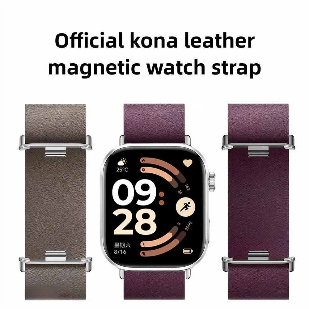 Magnetic Strap for Xiaomi Smart Band 10 Pro / 9 Pro / 8 Pro / Redmi Watch 6 / 5 / 4 Top Layer Cowhide Leather Watch Band - Raspberry - 3