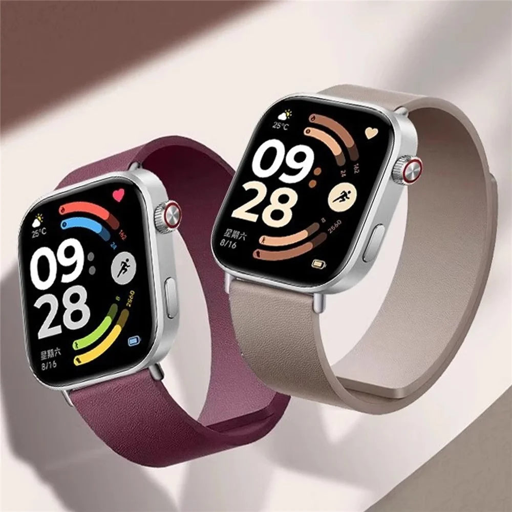 Magnetic Strap for Xiaomi Smart Band 10 Pro / 9 Pro / 8 Pro / Redmi Watch 6 / 5 / 4 Top Layer Cowhide Leather Watch Band - Raspberry - 6
