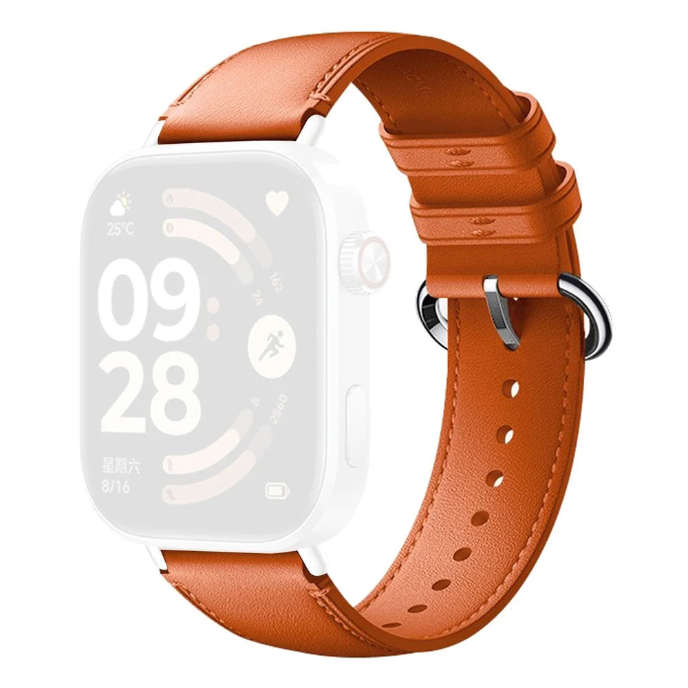 Genuine Leather Strap for Xiaomi Smart Band 10 Pro / 9 Pro / 8 Pro / Redmi Watch 6 / 5 / 4 Replacement Watch Band with Metal Buckle - Orange - 1