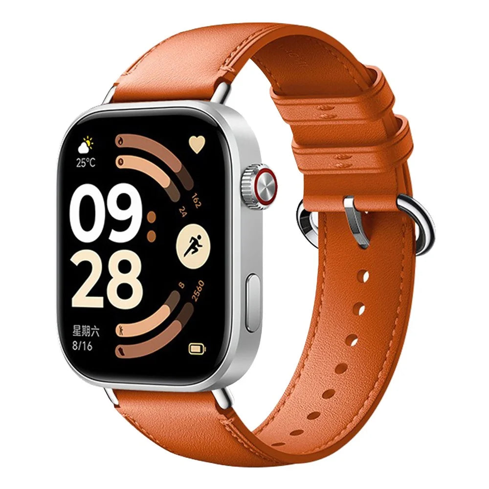 Genuine Leather Strap for Xiaomi Smart Band 10 Pro / 9 Pro / 8 Pro / Redmi Watch 6 / 5 / 4 Replacement Watch Band with Metal Buckle - Orange - 2