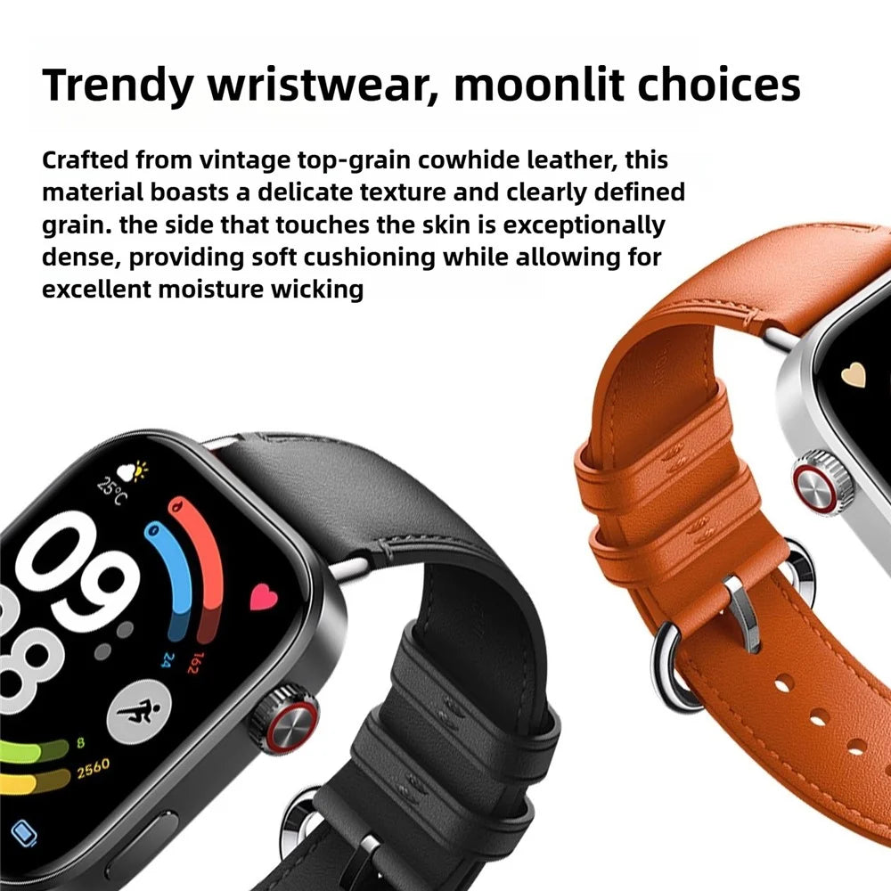 Genuine Leather Strap for Xiaomi Smart Band 10 Pro / 9 Pro / 8 Pro / Redmi Watch 6 / 5 / 4 Replacement Watch Band with Metal Buckle - Orange - 3