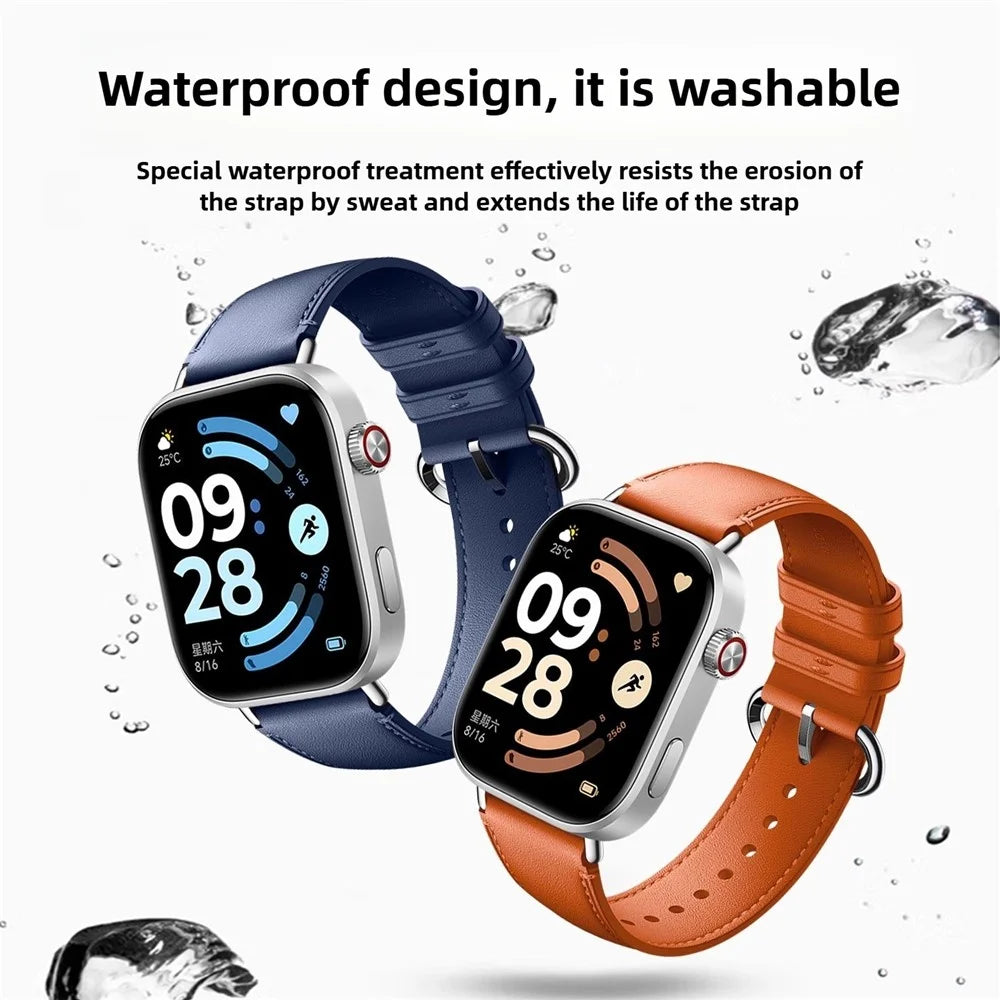 Genuine Leather Strap for Xiaomi Smart Band 10 Pro / 9 Pro / 8 Pro / Redmi Watch 6 / 5 / 4 Replacement Watch Band with Metal Buckle - Orange - 4