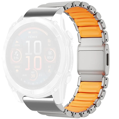 26mm 1-Bead Watch Strap For Garmin Fenix 8 Pro AMOLED 51mm / 8 51mm / Enduro 3 / Enduro 2 Titanium Alloy Band with Magnetic Buckle - Titanium / Orange - 1
