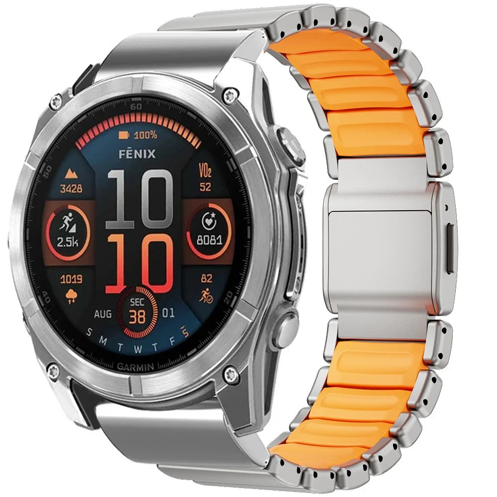 26mm 1-Bead Watch Strap For Garmin Fenix 8 Pro AMOLED 51mm / 8 51mm / Enduro 3 / Enduro 2 Titanium Alloy Band with Magnetic Buckle - Titanium / Orange - 2