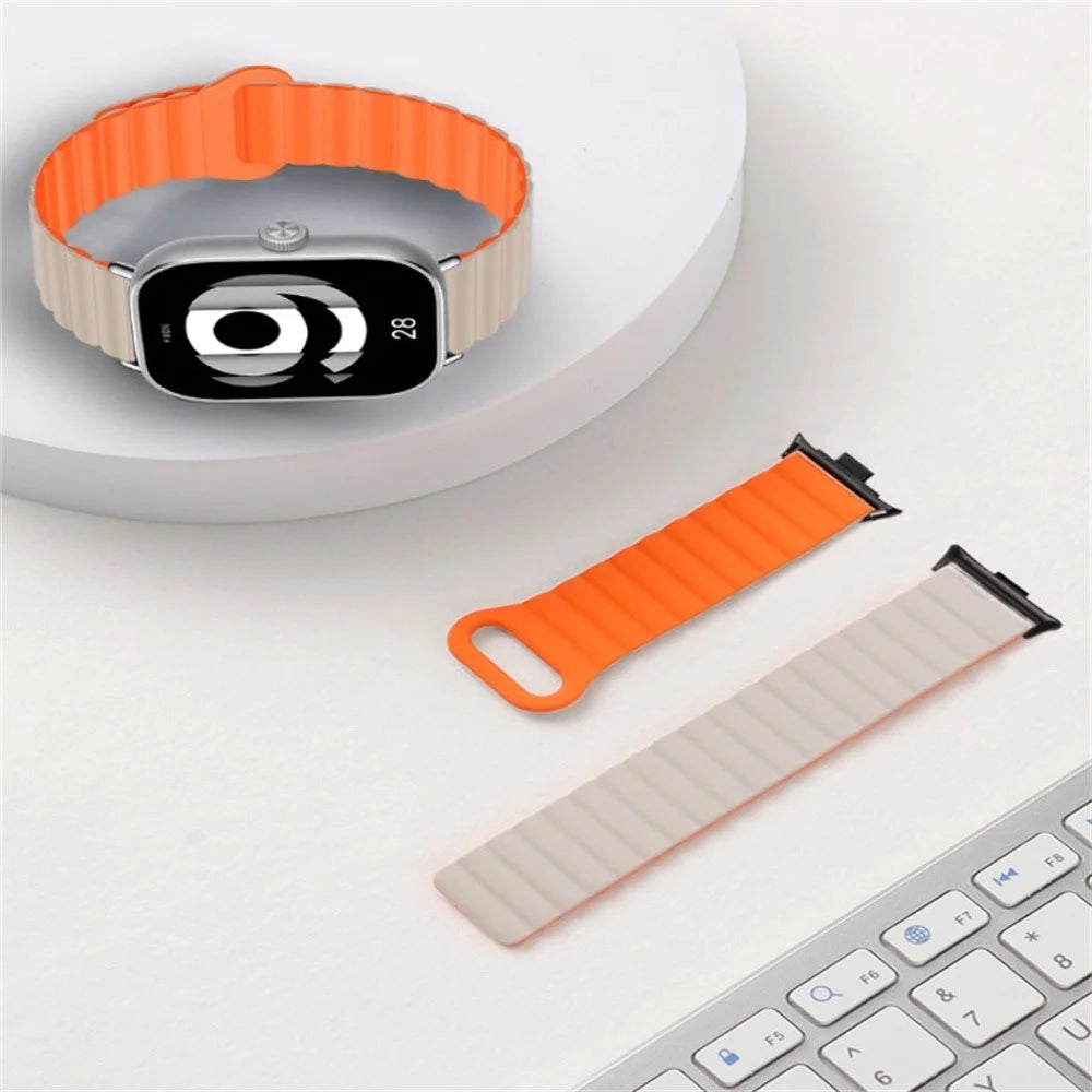 For vivo Watch GT / iQOO Watch GT Silicone Strap Magnetic Reverse Buckle Watch Band - Starlight / Orange - 6
