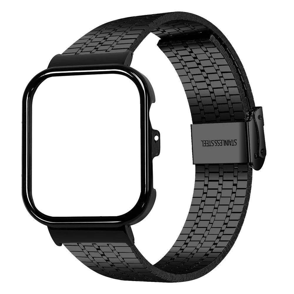 For Huawei Watch Fit 4 Pro Integrated Watch Band with Metal Watch Frame 7-Bead Double Clasp Stainless Steel Strap - Black - 2