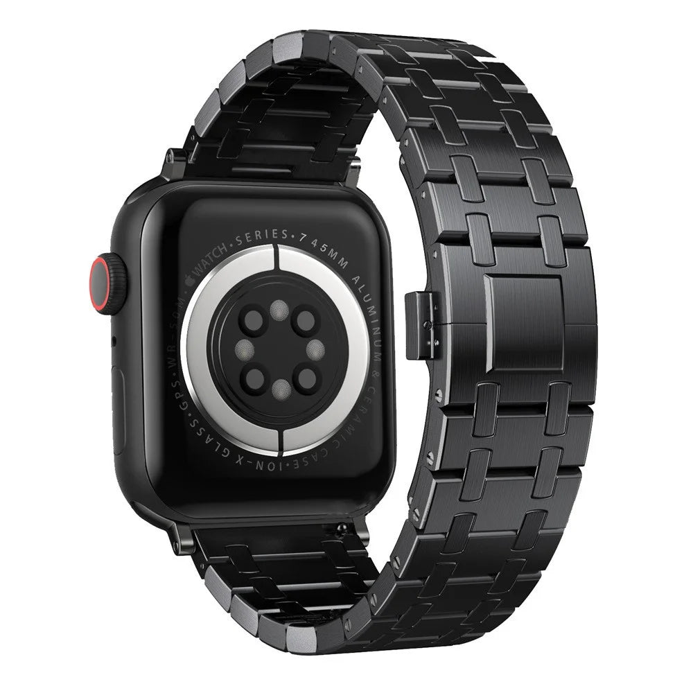 Titanium Alloy Watch Band for Apple Watch Ultra 3 2 1 49mm  /  Series 11 10 46mm  /  9 8 7 45mm  /  SE3 SE2 SE 6 5 4 44mm  /  3 2 1 42mm Butterfly Clasp Replacement Strap - Black - 1