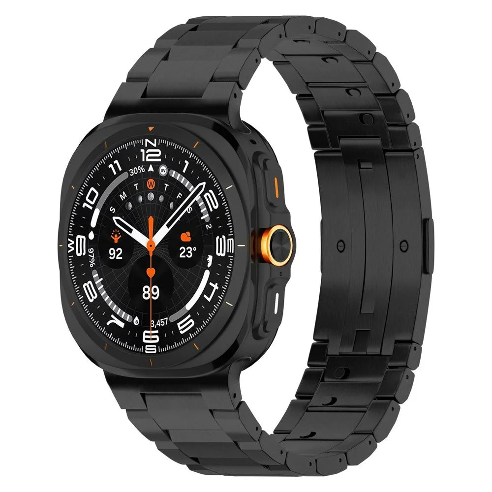 Integrated Titanium Alloy Watch Band for Samsung Galaxy Watch8 44mm / 40mm / 8 Classic 46mm Quick Release 3-Section Link Wrist Strap - Black - 2