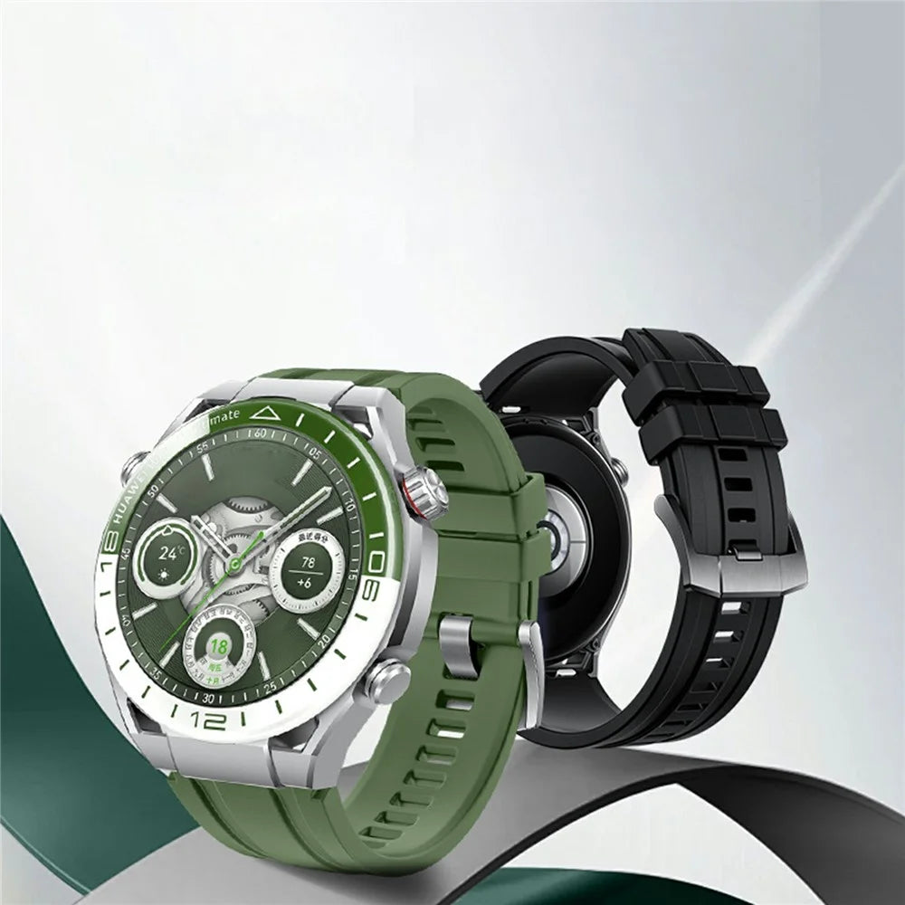 22mm Fluorine Rubber Sport Watch Band for Huawei Watch GT 5 / 5 Pro / 4 46mm / Samsung Galaxy Watch3 45mm Quick Release Wrist Strap - Green / Silver - 5