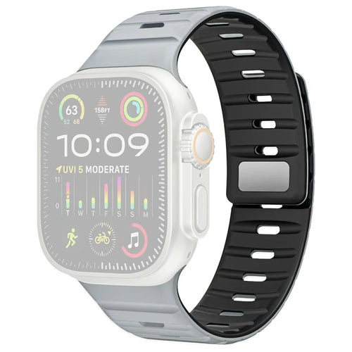 Magnetic Watch Band for Apple Watch Series 11 10 42mm  /  9 8 7 41mm  /  SE3 SE2 SE 6 5 4 40mm  /  3 2 1 38mm Dual Color Silicone Strap - Light Grey / Black - 1