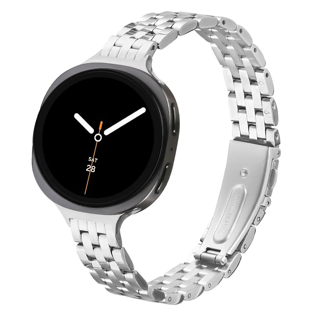 Slim 5-Bead Watch Band for Samsung Galaxy Watch8 44mm / 40mm / 8 Classic 46mm Stainless Steel Silver Strap - 2