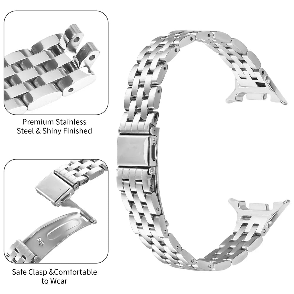 Slim 5-Bead Watch Band for Samsung Galaxy Watch8 44mm / 40mm / 8 Classic 46mm Stainless Steel Silver Strap - 3