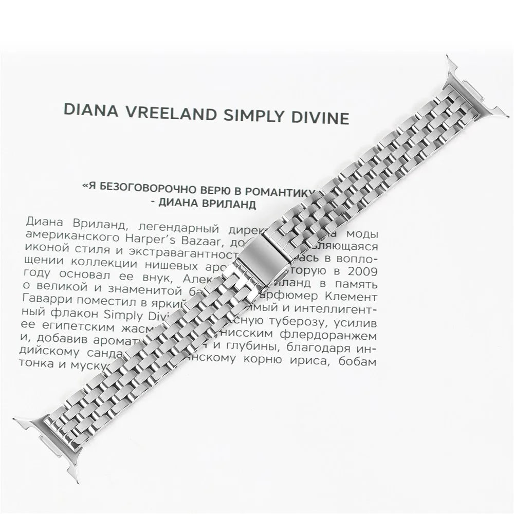 Slim 5-Bead Watch Band for Samsung Galaxy Watch8 44mm / 40mm / 8 Classic 46mm Stainless Steel Silver Strap - 4