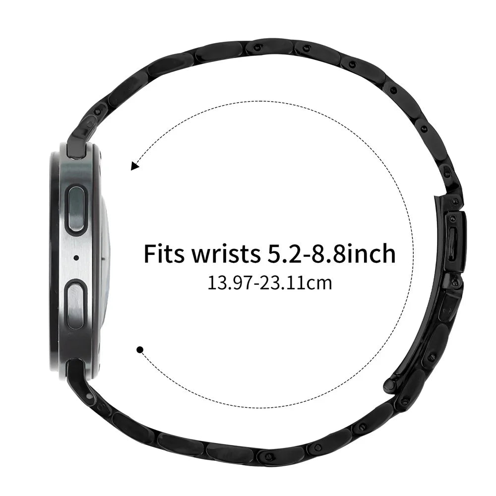 Slim 5-Bead Watch Band For Samsung Galaxy Watch8 44mm / 40mm / 8 Classic 46mm Stainless Steel Strap - Black - 7