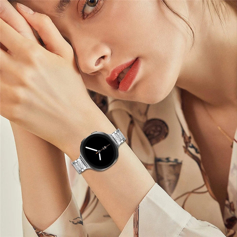Zinc Alloy Slim Band for Samsung Galaxy Watch8 44mm / 40mm / 8 Classic 46mm Smart Watch Silver Strap with Rhinestones Decor - 3