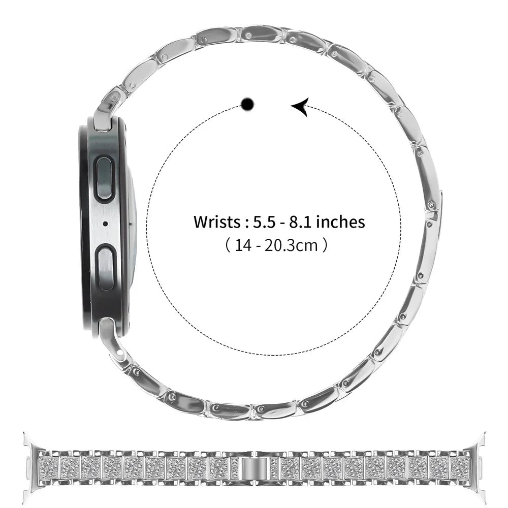 Zinc Alloy Slim Band for Samsung Galaxy Watch8 44mm / 40mm / 8 Classic 46mm Smart Watch Silver Strap with Rhinestones Decor - 5