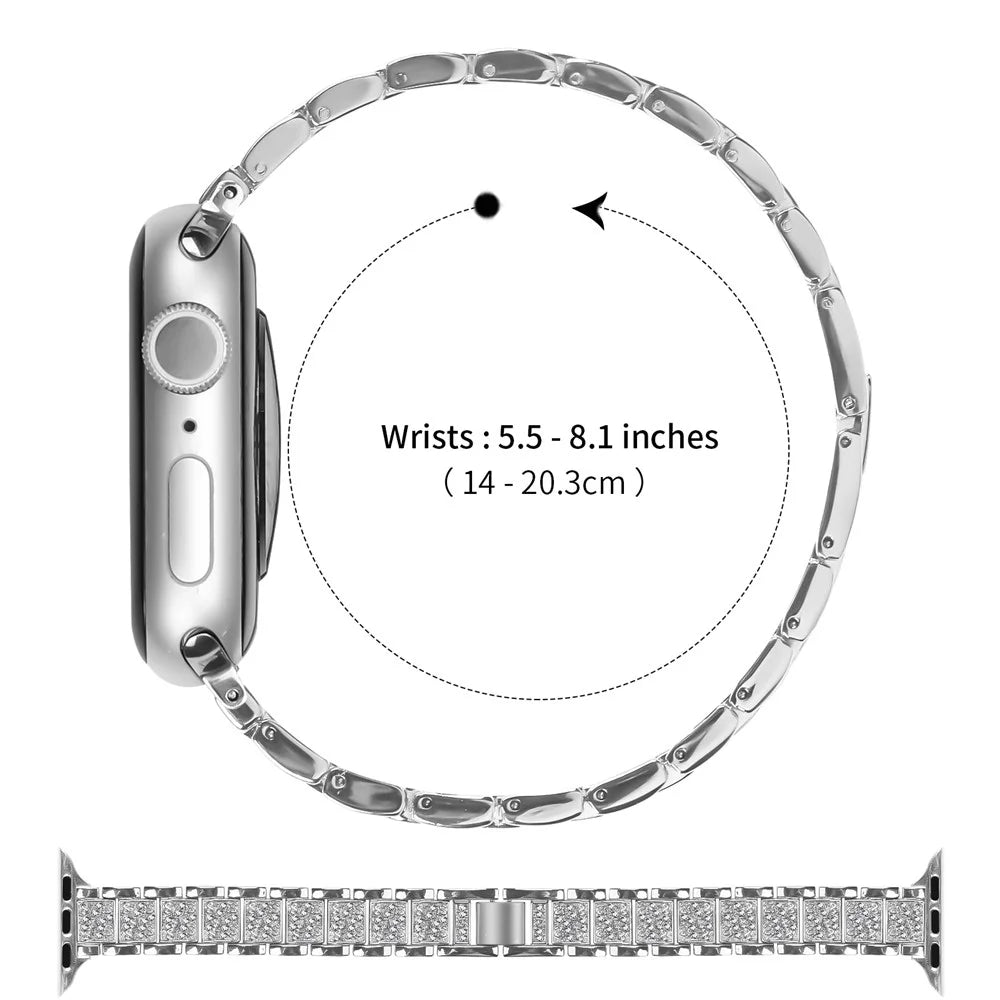 Zinc Alloy Slim Band for Apple Watch Series 11 10 42mm  /  9 8 7 41mm  /  SE3 SE2 SE 6 5 4 40mm  /  3 2 1 38mm Smart Watch Silver Strap with Rhinestones Decor - 5