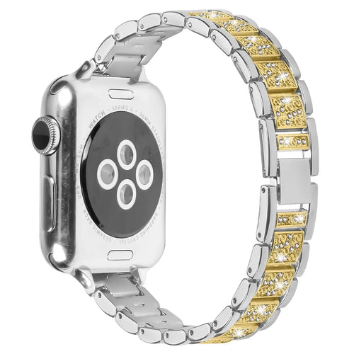 Contrasting Color Slim Band for Apple Watch Series 11 10 42mm  /  9 8 7 41mm  /  SE3 SE2 SE 6 5 4 40mm  /  3 2 1 38mm Metal Watch Strap with Rhinestones Decor - Silver / Gold - 1