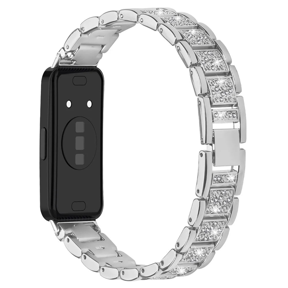 Zinc Alloy Slim Band for Huawei Band 10 / 9 / 8 Smart Watch Silver Strap with Rhinestones Decor - 1