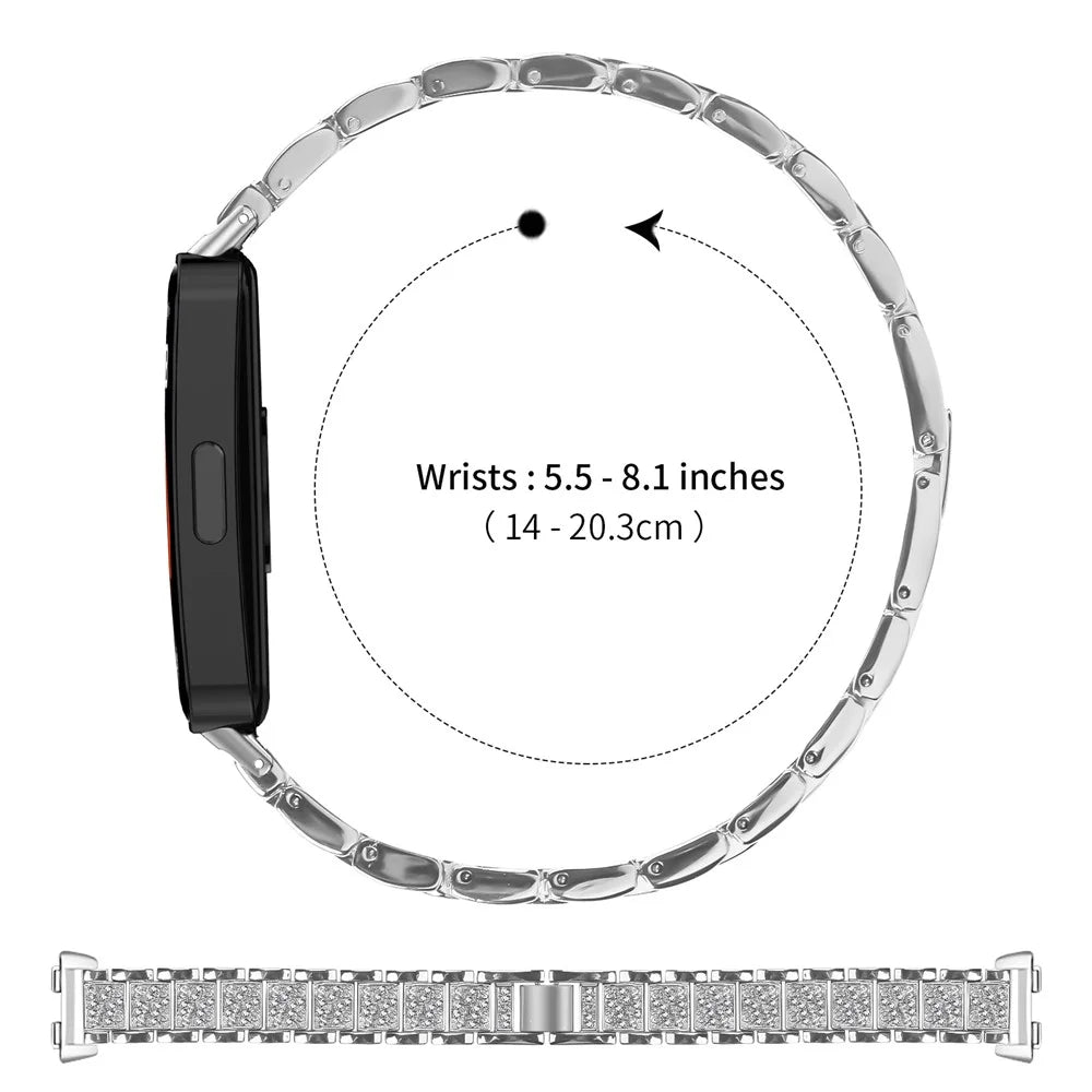 Zinc Alloy Slim Band for Huawei Band 10 / 9 / 8 Smart Watch Silver Strap with Rhinestones Decor - 5