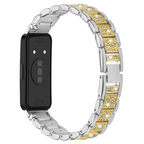 Contrasting Color Slim Band for Huawei Band 10 / 9 / 8 Metal Watch Strap with Rhinestones Decor - Silver / Gold - 1