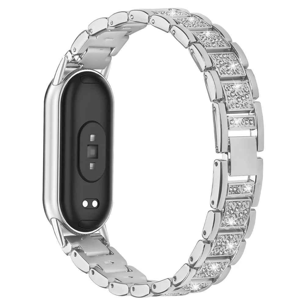 Zinc Alloy Slim Band for Xiaomi Smart Band 10 / 9 / 8 Smart Watch Silver Strap with Rhinestones Decor - 1