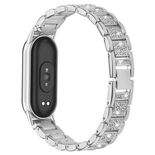 Zinc Alloy Slim Band for Xiaomi Smart Band 10 / 9 / 8 Smart Watch Silver Strap with Rhinestones Decor - 1