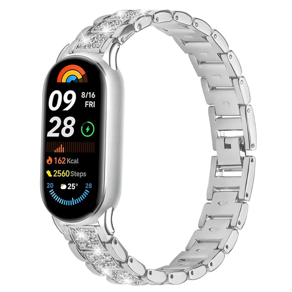 Zinc Alloy Slim Band for Xiaomi Smart Band 10 / 9 / 8 Smart Watch Silver Strap with Rhinestones Decor - 2