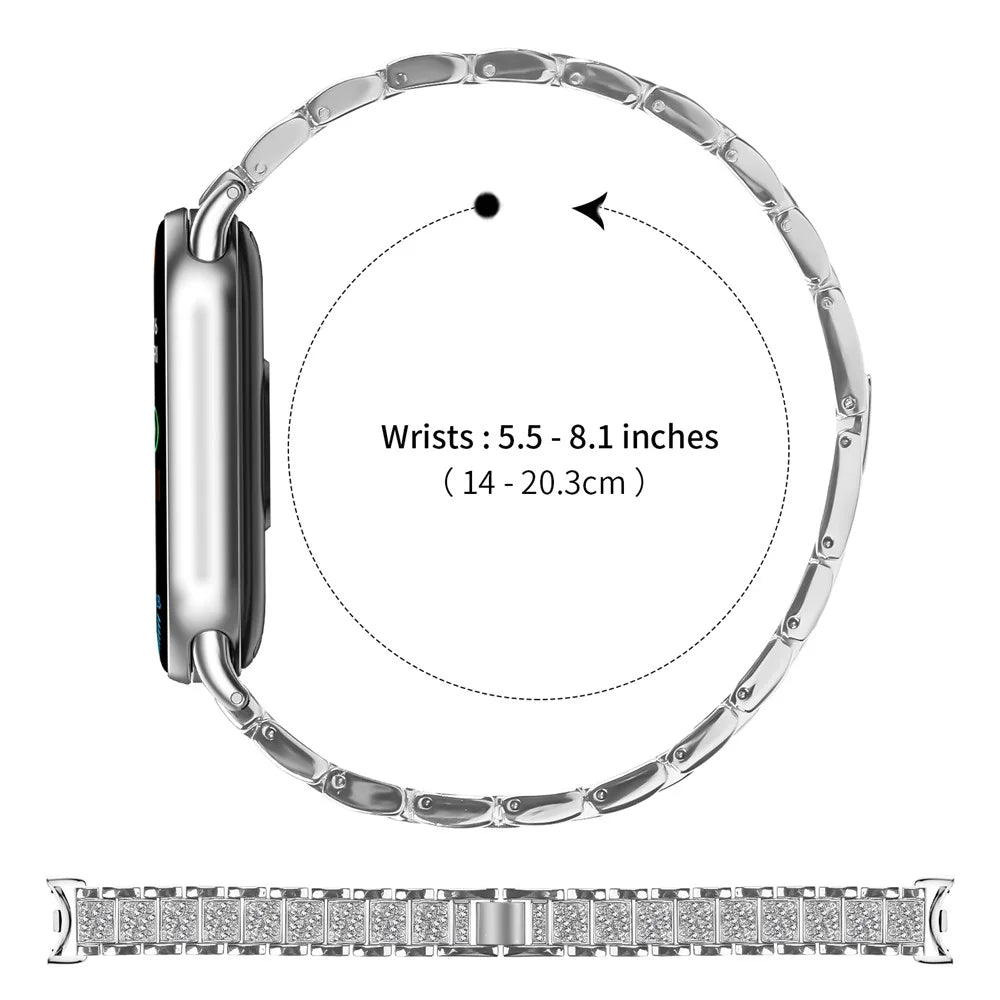 Zinc Alloy Slim Band for Xiaomi Smart Band 10 / 9 / 8 Smart Watch Silver Strap with Rhinestones Decor - 5