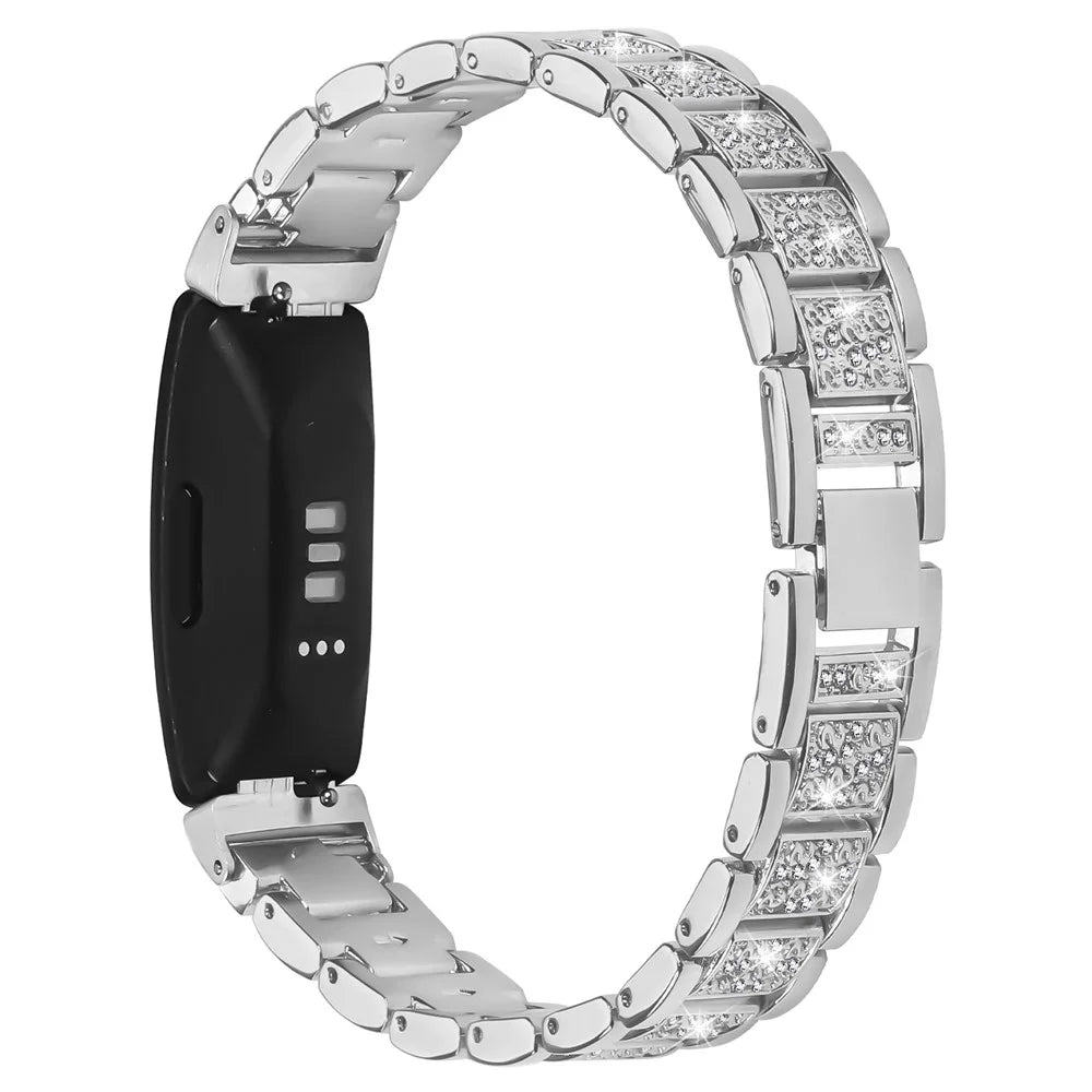 Zinc Alloy Slim Band for Fitbit Inspire 2 / Inspire / Inspire HR Smart Watch Silver Strap with Rhinestones Decor - 1