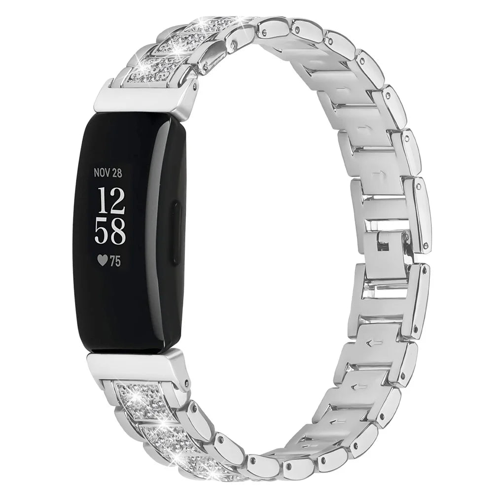 Zinc Alloy Slim Band for Fitbit Inspire 2 / Inspire / Inspire HR Smart Watch Silver Strap with Rhinestones Decor - 2