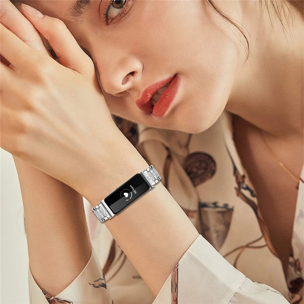 Zinc Alloy Slim Band for Fitbit Inspire 2 / Inspire / Inspire HR Smart Watch Silver Strap with Rhinestones Decor - 3
