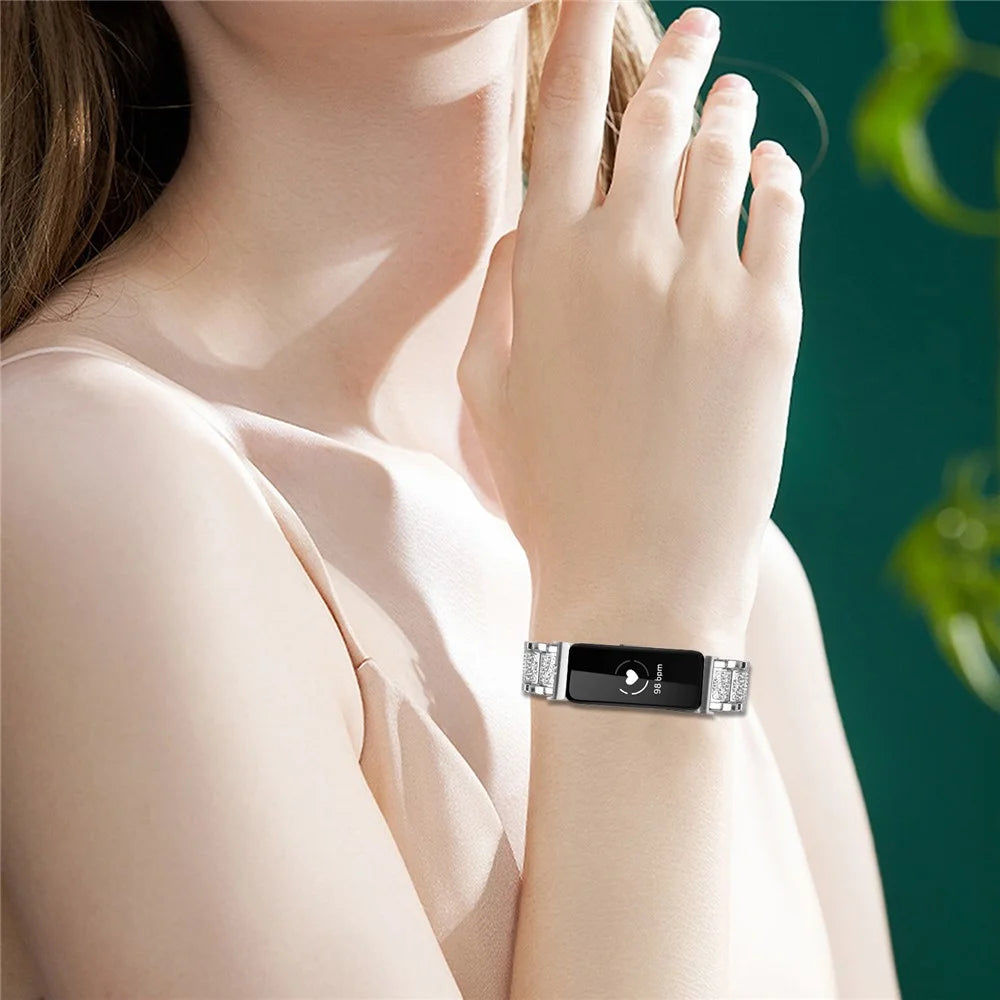 Zinc Alloy Slim Band for Fitbit Inspire 2 / Inspire / Inspire HR Smart Watch Silver Strap with Rhinestones Decor - 4