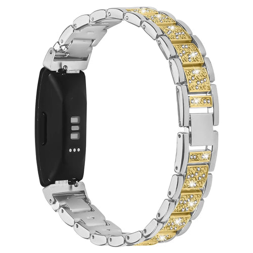 Contrasting Color Slim Band for Fitbit Inspire 2 / Inspire / Inspire HR Metal Watch Strap with Rhinestones Decor - Silver / Gold - 1