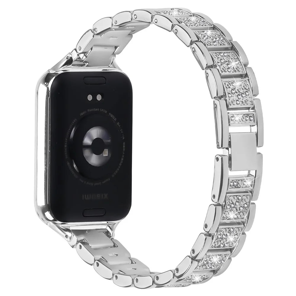 Zinc Alloy Slim Band for Xiaomi Smart Band 10 Pro / 9 Pro / 8 Pro / Redmi Watch 6 / 5 / 4 Smart Watch Silver Strap with Rhinestones Decor - 1