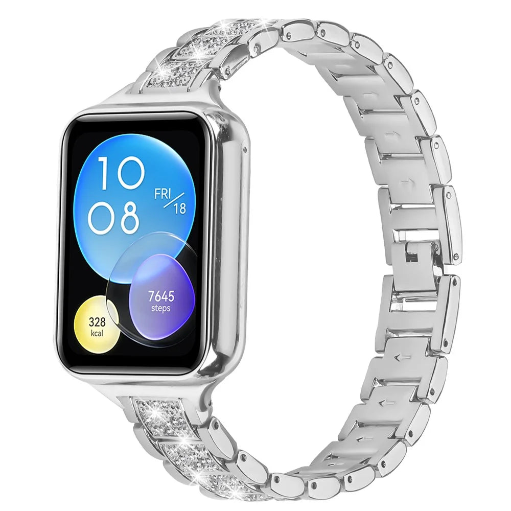 Zinc Alloy Slim Band for Xiaomi Smart Band 10 Pro / 9 Pro / 8 Pro / Redmi Watch 6 / 5 / 4 Smart Watch Silver Strap with Rhinestones Decor - 2