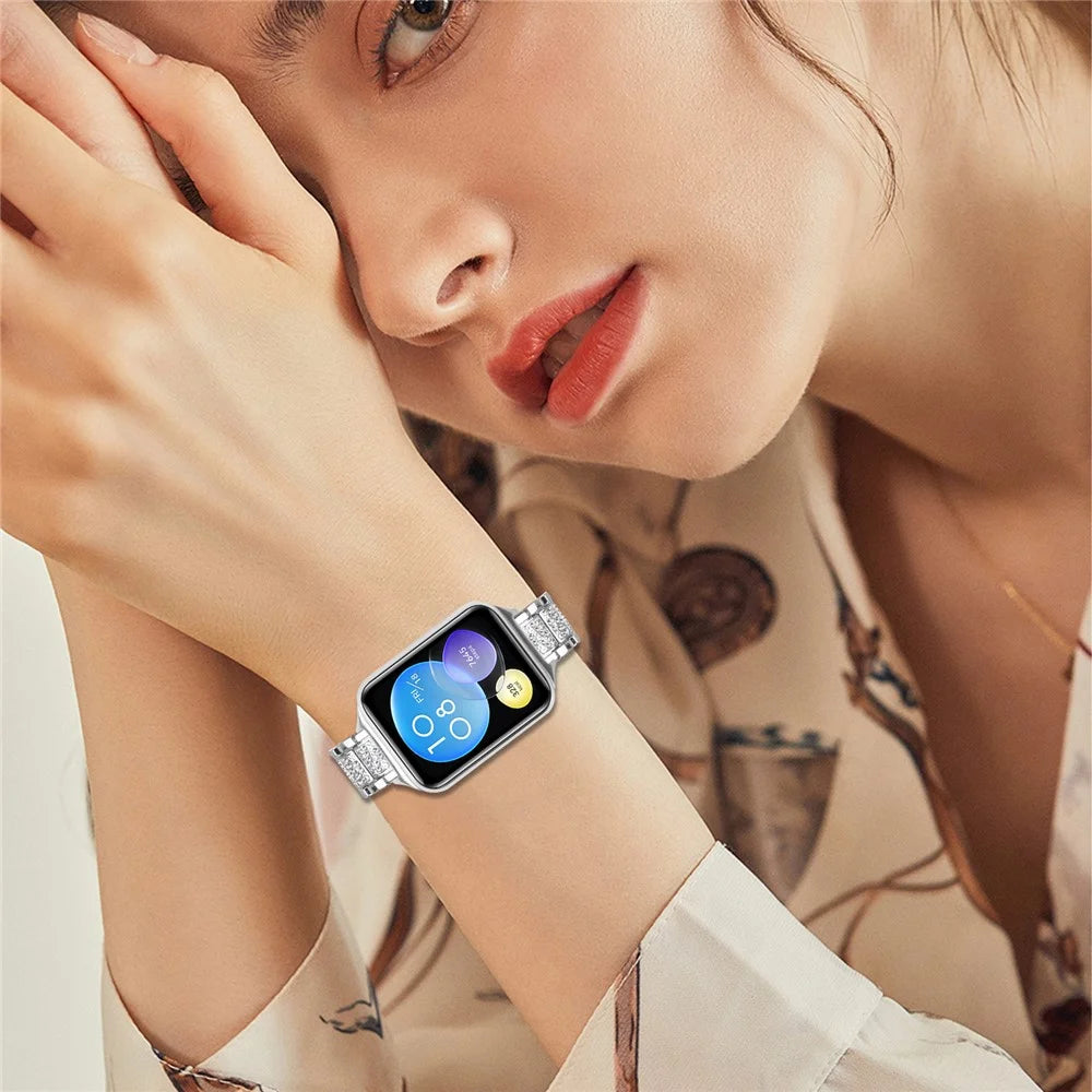 Zinc Alloy Slim Band for Xiaomi Smart Band 10 Pro / 9 Pro / 8 Pro / Redmi Watch 6 / 5 / 4 Smart Watch Silver Strap with Rhinestones Decor - 3